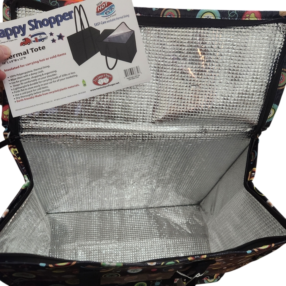 Happy Shopper Thermal Liner Hot/Cold Zip Tote With Paw Polka Dot Designs NWT - Picture 4 of 8